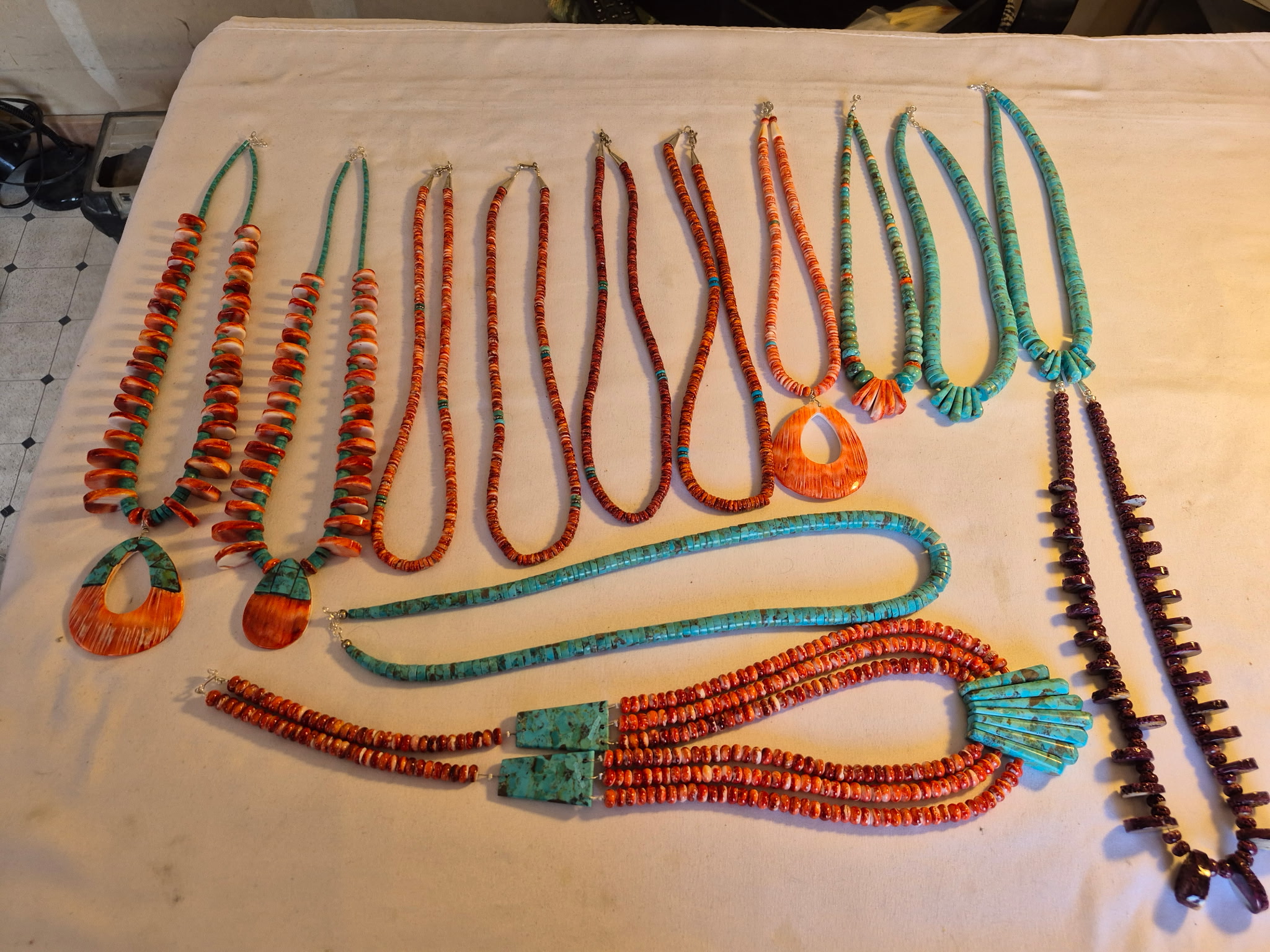 Collection of turquoise and shell necklaces